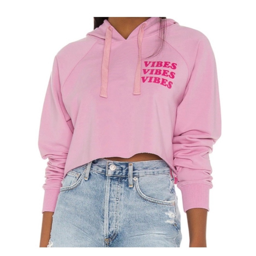 Spiritual Gangster Pink Vibes Vibes Vibes Cropped Hoodie Sweatshirt Medium